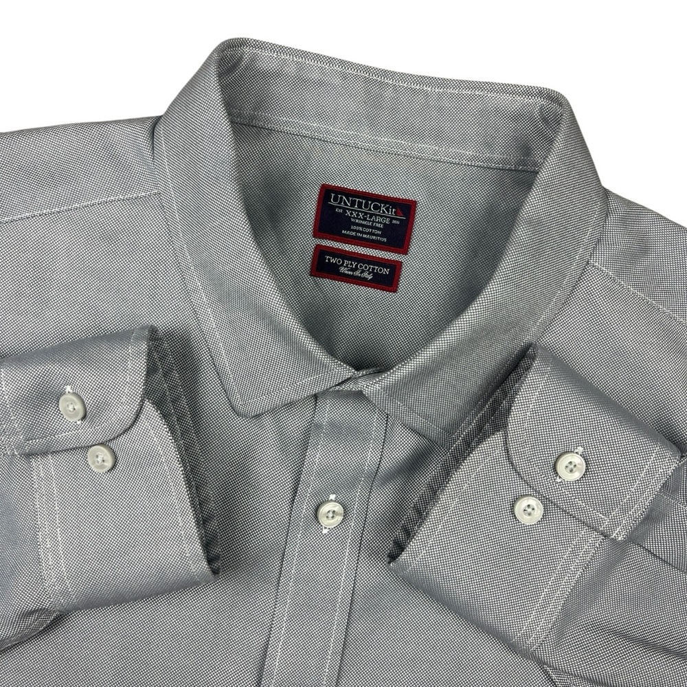 Untuckit Shirt Men's XXXL 3XL Wrinkle Free Two Ply Cotton Italy Button Down Gray